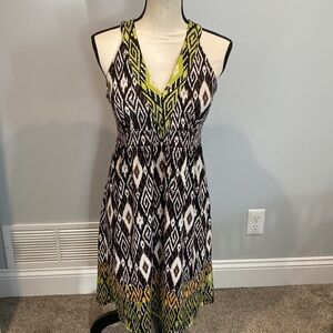 INC International Concepts V-Neck Boho Patterned Brown & Yellow Sundress -Size M